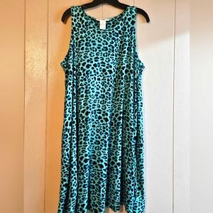K. Jordan Teal Leopard Print Midi Dress - Size XL